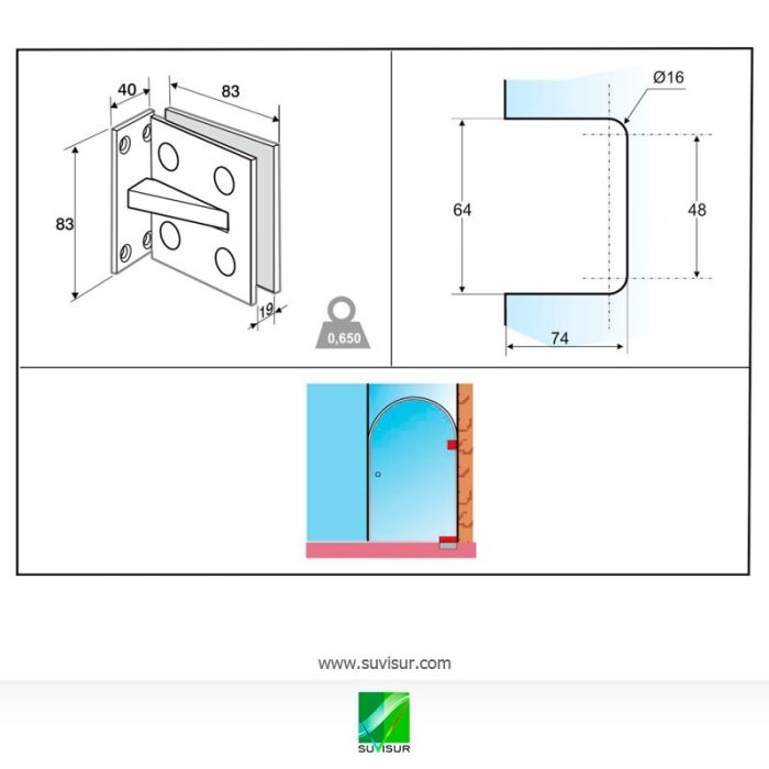 150T Bisagra simple para puerta con semicirculo