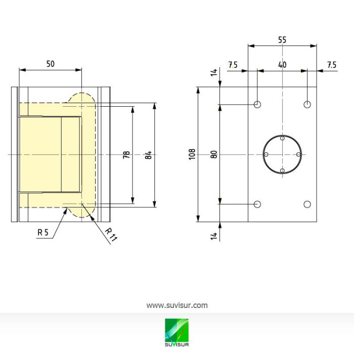 8010B Bisagra pared-vidrio con retorno para puertas interiores