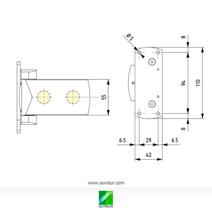 8060B Bisagra pared-vidrio con retorno galce, especial para entornos herméticos