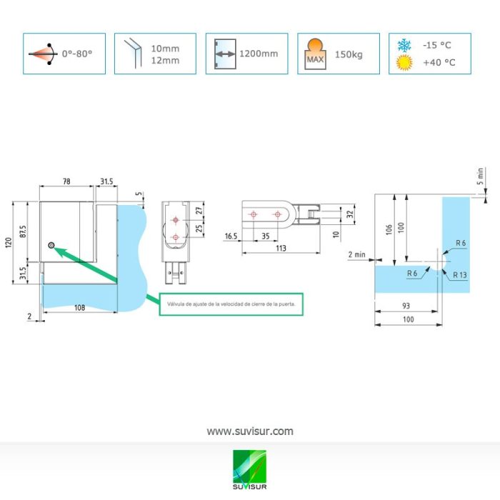 8202B Bisagra superior con retorno para puertas exteriores