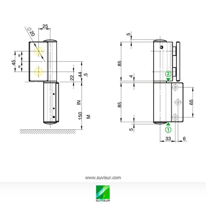 830E10LB Bisagra pared-vidrio hidráulica izquierda para puertas con tope de 0º - 90º - 180º