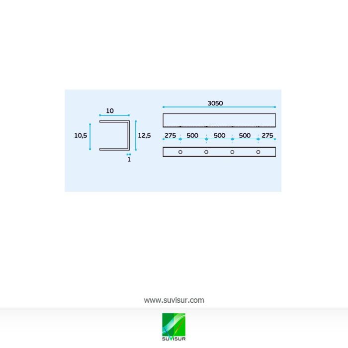 SM.102 Perfil en "U" para panel o cristal de 10 mm