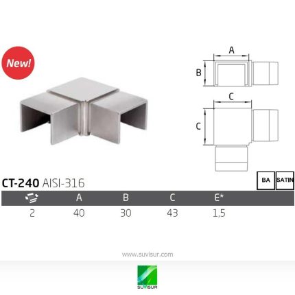 Unión 90º pasamanos rectangular CT-240