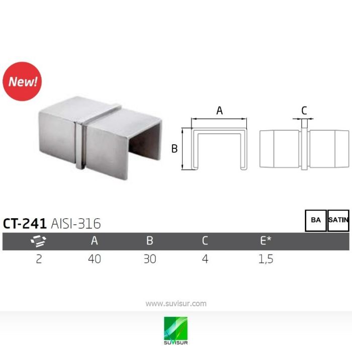 Unión recta pasamanos rectangular CT-241