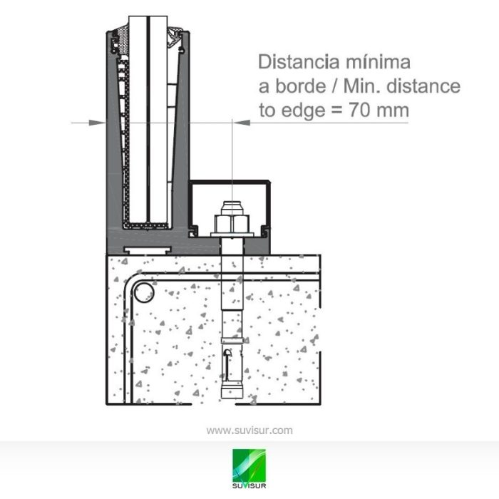 Perfil para barandillas de suelo con aleta