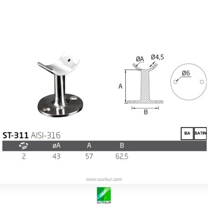 Soporte pasamanos pared central ST-311