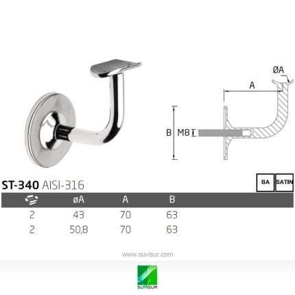 Soporte pasamanos pared tubo redondo ST-340