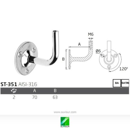 Soporte pasamanos pared sin cogida ST-351