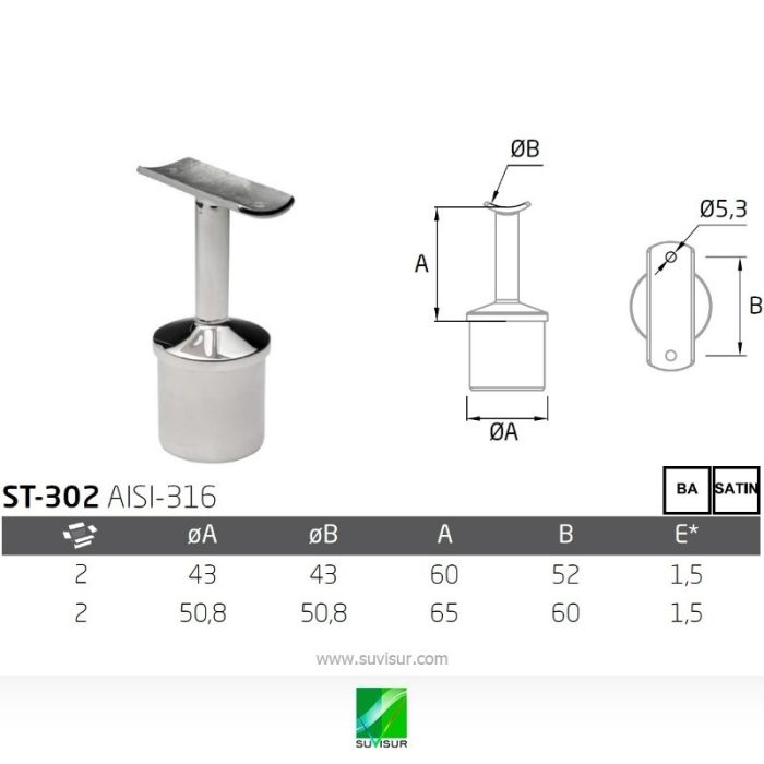 Soporte pasamanos poste tubo redondo ST-302