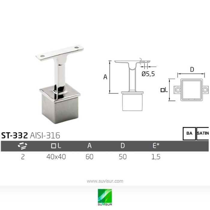 Soporte pasamanos poste tubo plano ST-332