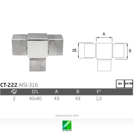 Unión en T tubo cuadrado CT-222