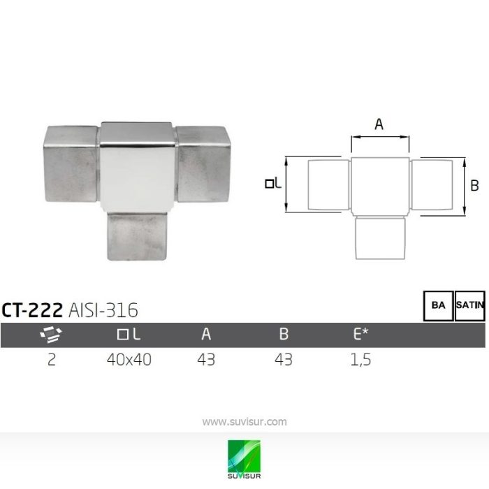 Unión en T tubo cuadrado CT-222