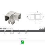 Unión en T tubo cuadrado CT-225