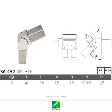 Codo articulado tubo rectangular SA-432