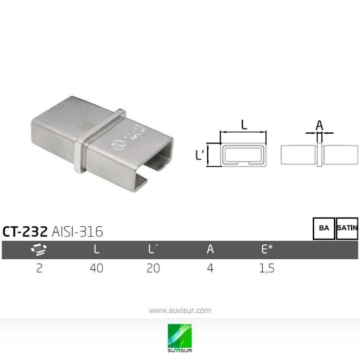 Unión recta tubo rectangular CT-232